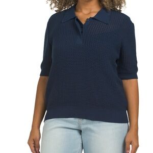 NWT 💙 Clare V Augustine Polo Blue Knit Button-Up